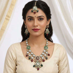 Silver Rodium Polish Multicolor color Necklace in Metal Alloy studded with CZ Diamond, Pearl
