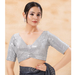 Silver color Blouse in Viscose fabric with Sequence work