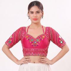 Pink and Majenta color Blouse in Silk fabric with Mirror work