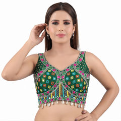 Green color Blouse in Silk fabric with Embroidered, Mirror work