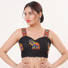 Black and Grey color Blouse in Cotton fabric with Embroidered work