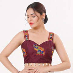 Purple and Violet color Blouse in Cotton fabric with Embroidered work