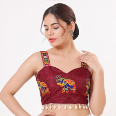 Red and Maroon color Blouse in Cotton fabric with Embroidered work