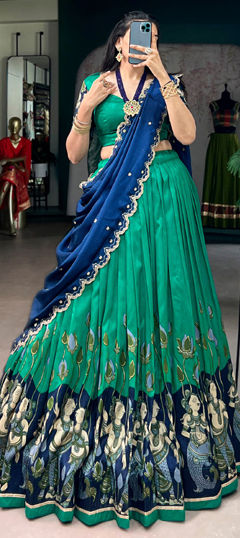 Blue color Ready to Wear Lehenga in Tussar Silk fabric with Printed work