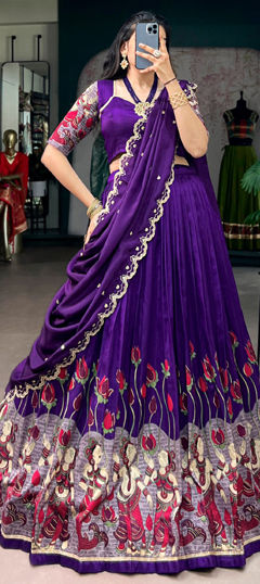 Purple and Violet color Ready to Wear Lehenga in Tussar Silk fabric with Printed work