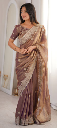 Pink and Majenta color Saree in Tissue fabric with Embroidered, Zari work