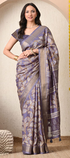 White and Off White color Saree in Blended Cotton fabric with Floral, Weaving, Zari work