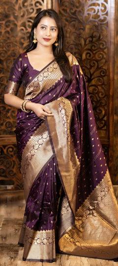 Purple and Violet color Saree in Silk fabric with Weaving work