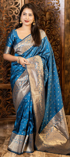 Blue color Saree in Silk fabric with Weaving work