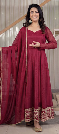 Pink and Majenta color Salwar Kameez in Crushed Silk fabric with Embroidered, Sequence work
