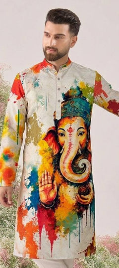 Multicolor color Kurta in Cotton fabric with Digital Print, Sequence work