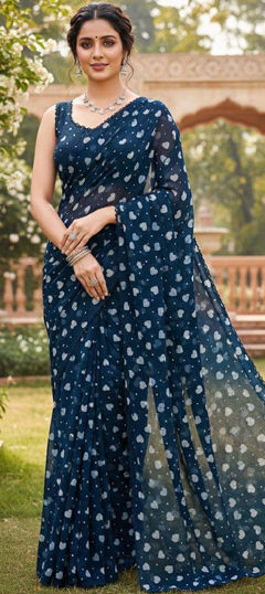 Blue color Saree in Georgette fabric with Printed work