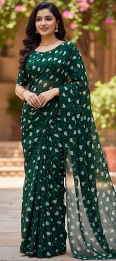 Green color Saree in Georgette fabric with Printed work