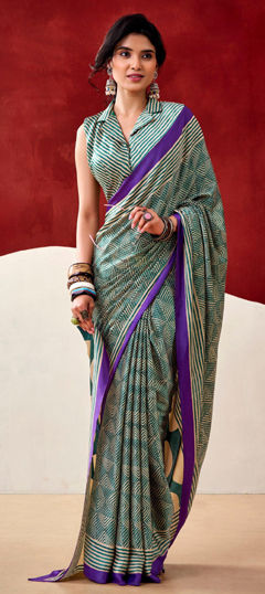 Green color Saree in Art Silk fabric with Digital Print work