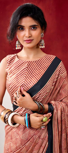 Orange color Saree in Art Silk fabric with Digital Print work
