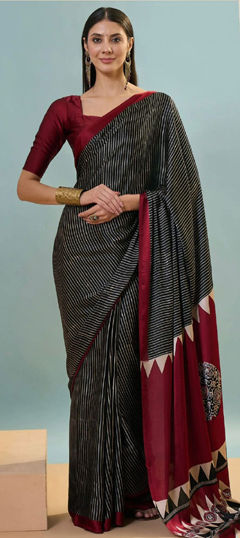 Black and Grey color Saree in Art Silk fabric with Digital Print work