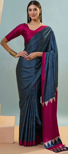 Blue color Saree in Art Silk fabric with Digital Print work