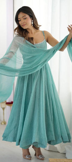 Blue color Salwar Kameez in Crushed Silk fabric with Swarovski, Zircon work