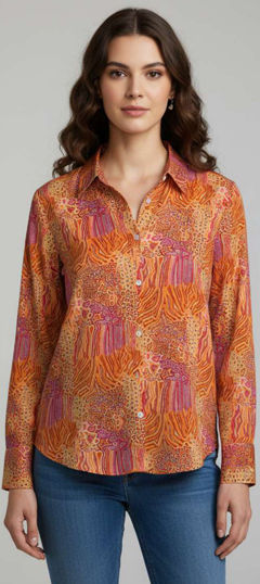 Orange color Tops and Shirts in Crepe Silk fabric with Digital Print work