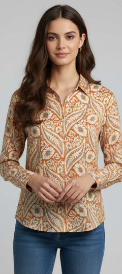Orange color Tops and Shirts in Crepe Silk fabric with Digital Print work