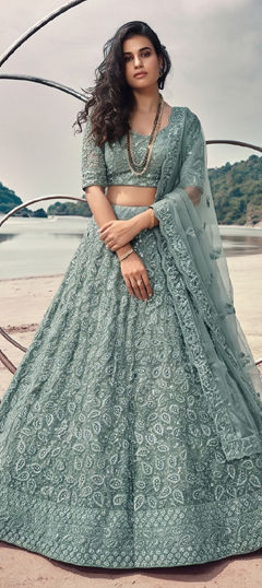 Blue color Lehenga in Net fabric with Embroidered, Sequence work