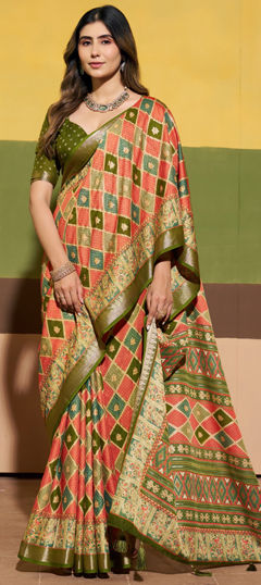 Multicolor color Saree in Silk fabric with Printed work