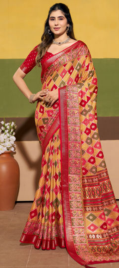 Multicolor color Saree in Silk fabric with Printed work
