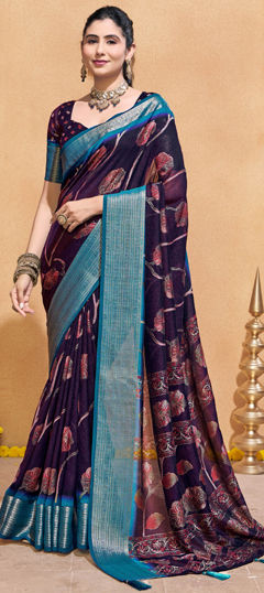 Blue color Saree in Silk fabric with Printed work