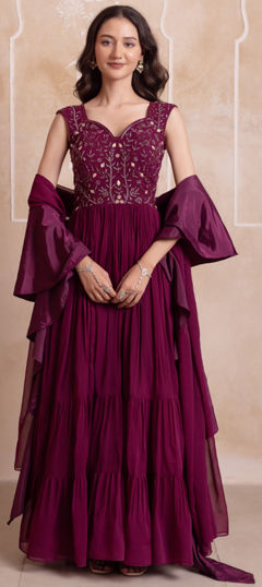 Purple and Violet color Ready to Wear Lehenga in Georgette fabric with Embroidered work
