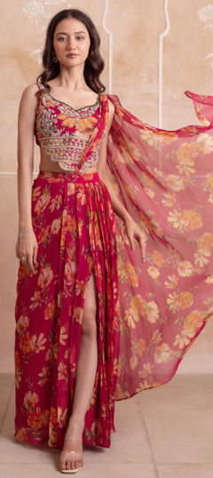 Pink and Majenta color Ready to Wear Lehenga in Chiffon fabric with Embroidered, Printed work