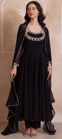 Black and Grey color Salwar Kameez in Georgette fabric with Embroidered work