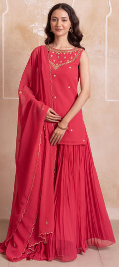 Pink and Majenta color Salwar Kameez in Georgette fabric with Embroidered work