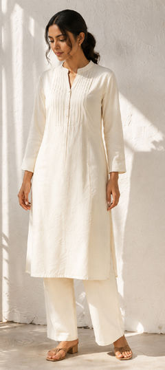 White and Off White color Salwar Kameez in Cotton fabric with Thread work