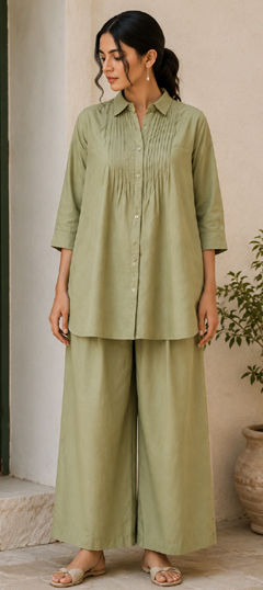 Green color Salwar Kameez in Cotton fabric with Thread work