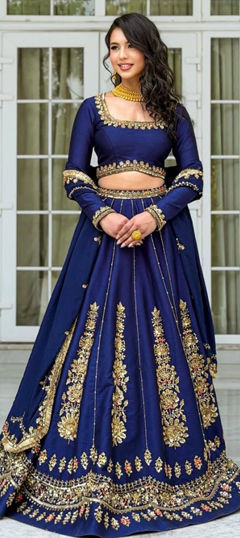 Blue color Lehenga in Chinon Silk fabric with Sequence, Thread work