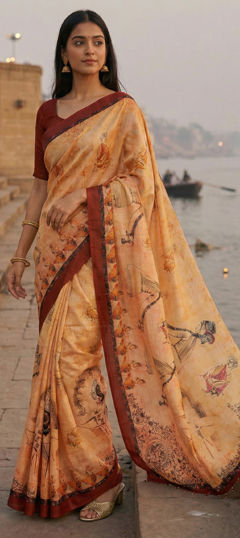 Yellow color Saree in Art Silk fabric with Printed work