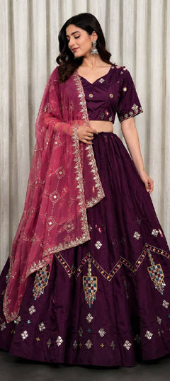 Black and Grey color Ready to Wear Lehenga in Roman Silk fabric with Embroidered, Sequence work