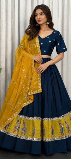 Blue color Ready to Wear Lehenga in Silk fabric with Embroidered, Sequence work