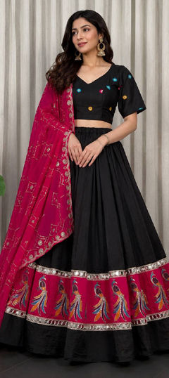 Black and Grey color Ready to Wear Lehenga in Silk fabric with Embroidered, Sequence work