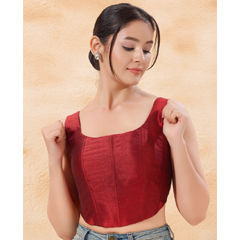 Red and Maroon color Blouse in Mulberry Silk fabric with Thread work