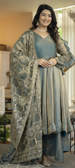 Green color Salwar Kameez in Tissue fabric with Embroidered, Sequence work