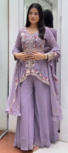 Purple and Violet color Salwar Kameez in Silk fabric with Embroidered, Sequence work