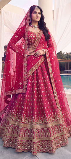 Pink and Majenta color Lehenga in Silk fabric with Bugle Beads, Cut Dana, Sequence, Thread work