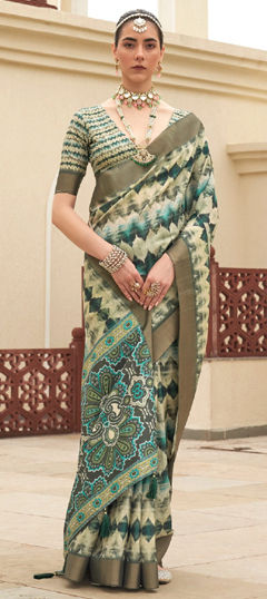 Green color Saree in Dolla Silk fabric with Embroidered, Printed work