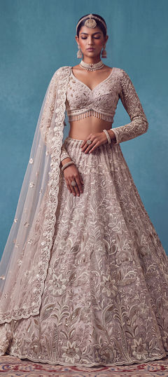 White and Off White color Ready to Wear Lehenga in Net fabric with Cut Dana, Sequence work