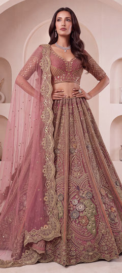 Pink and Majenta color Lehenga in Net fabric with Embroidered, Sequence work