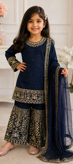 Blue color Kids Salwar in Georgette fabric with Embroidered, Sequence work