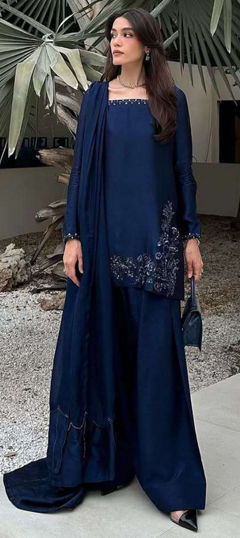 Blue color Salwar Kameez in Crepe Silk fabric with Embroidered, Sequence work