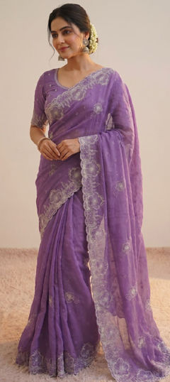 Purple and Violet color Saree in Silk fabric with Embroidered, Sequence work