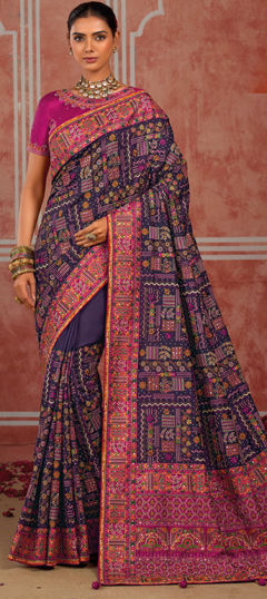 Purple and Violet color Saree in Silk fabric with Embroidered, Mirror, Sequence work